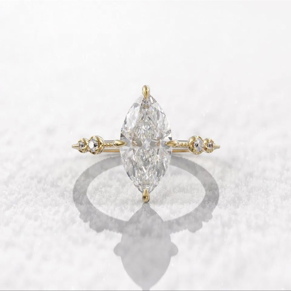 Dainty Set 1 Carat Marquis Cut Simulated Diamond Ring - Picture 4 of 9